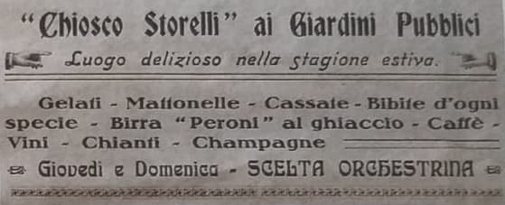 Inserzione d’epoca — Chiosco Storelli ai Giardini Pubblici